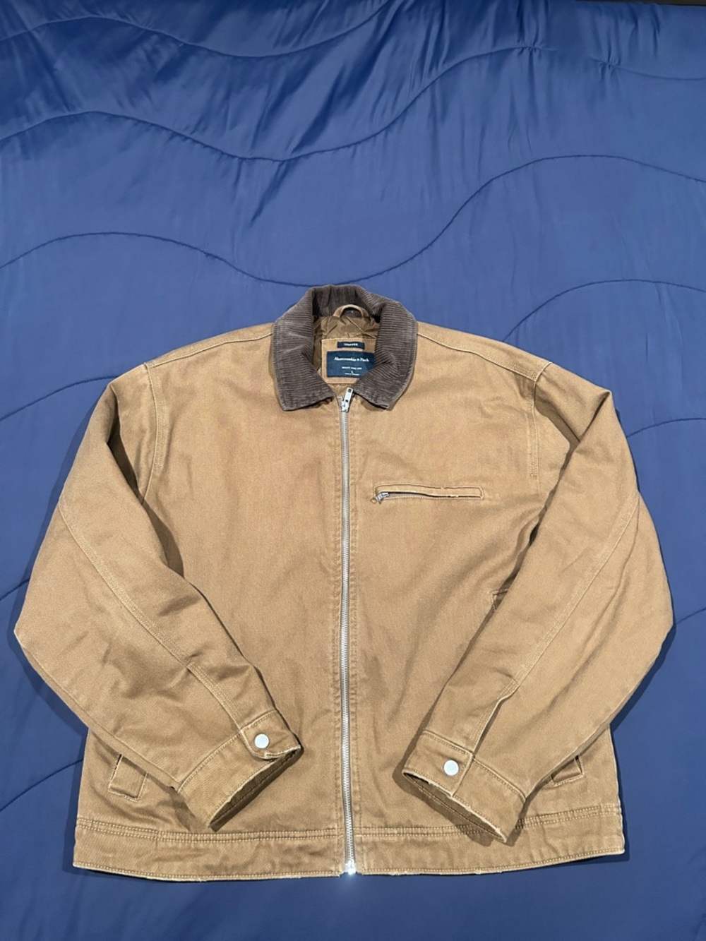 Men's Abercrombie Cropped Fit Workwear Zip Jacket with Contrast Collar